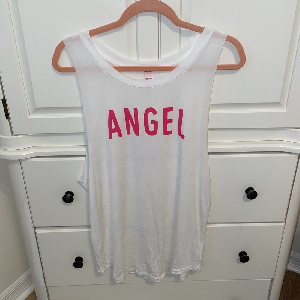 White and pink “angel” cut off tank top—Victoria’s Secret